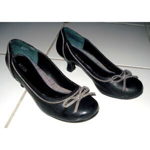M.P.S. ADOLFO Black Heels Pumps Shoes with Gray Bow Size 7.5 M